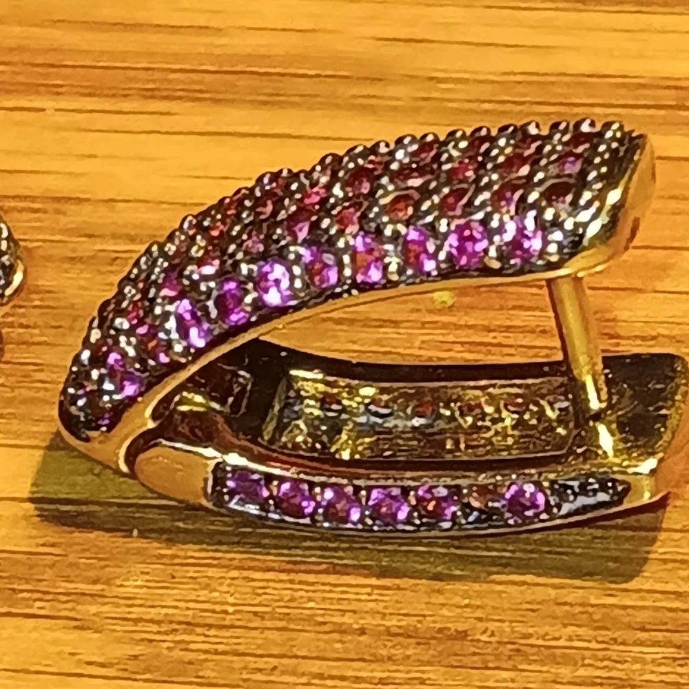 18k Over 925 Natural Pink Ruby Earrings - Picture 15 of 16